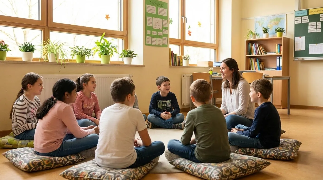Kinder im Gesprächskreis mit Lehrerin