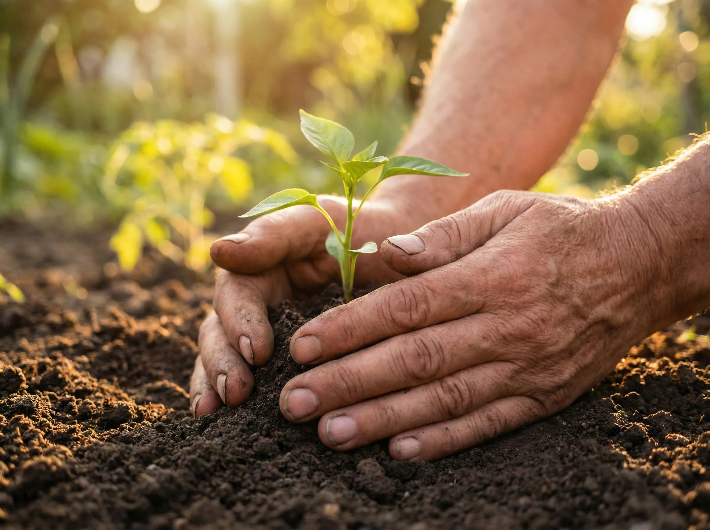 Hände halten einen jungen Setzling – Symbol für Wachstum und beziehungsorientierte Bildung