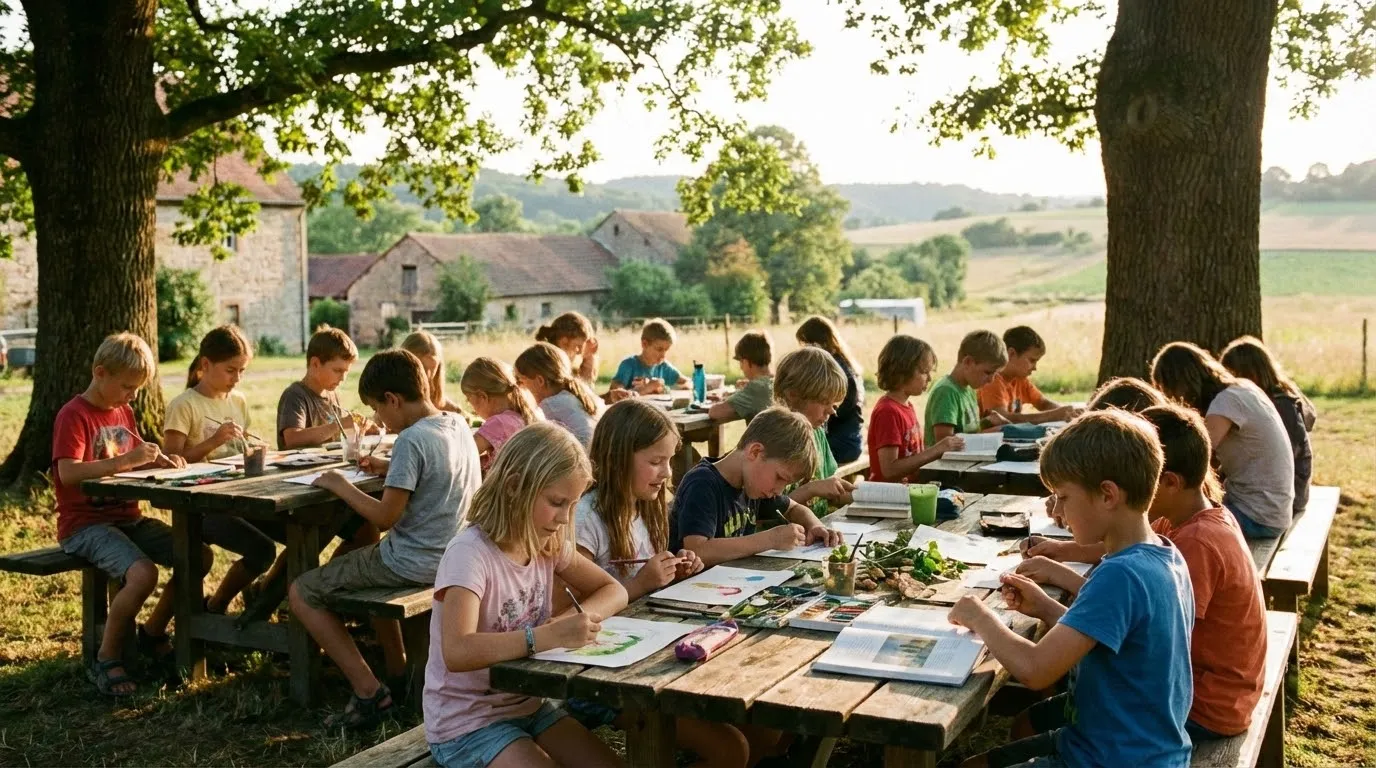 Kinder bei einem Lernseminar im Freien